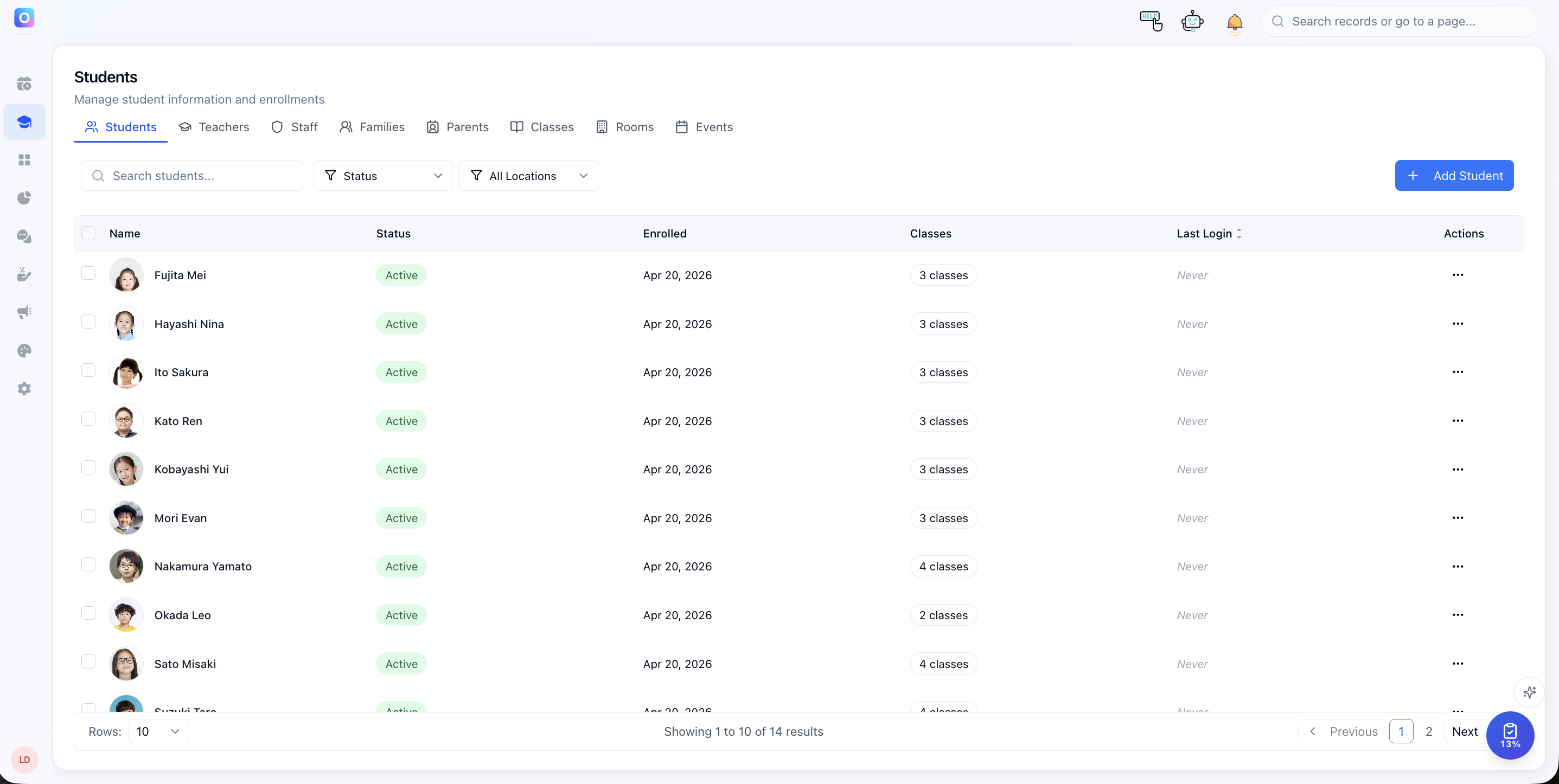 OneLearn students list — every record in one place